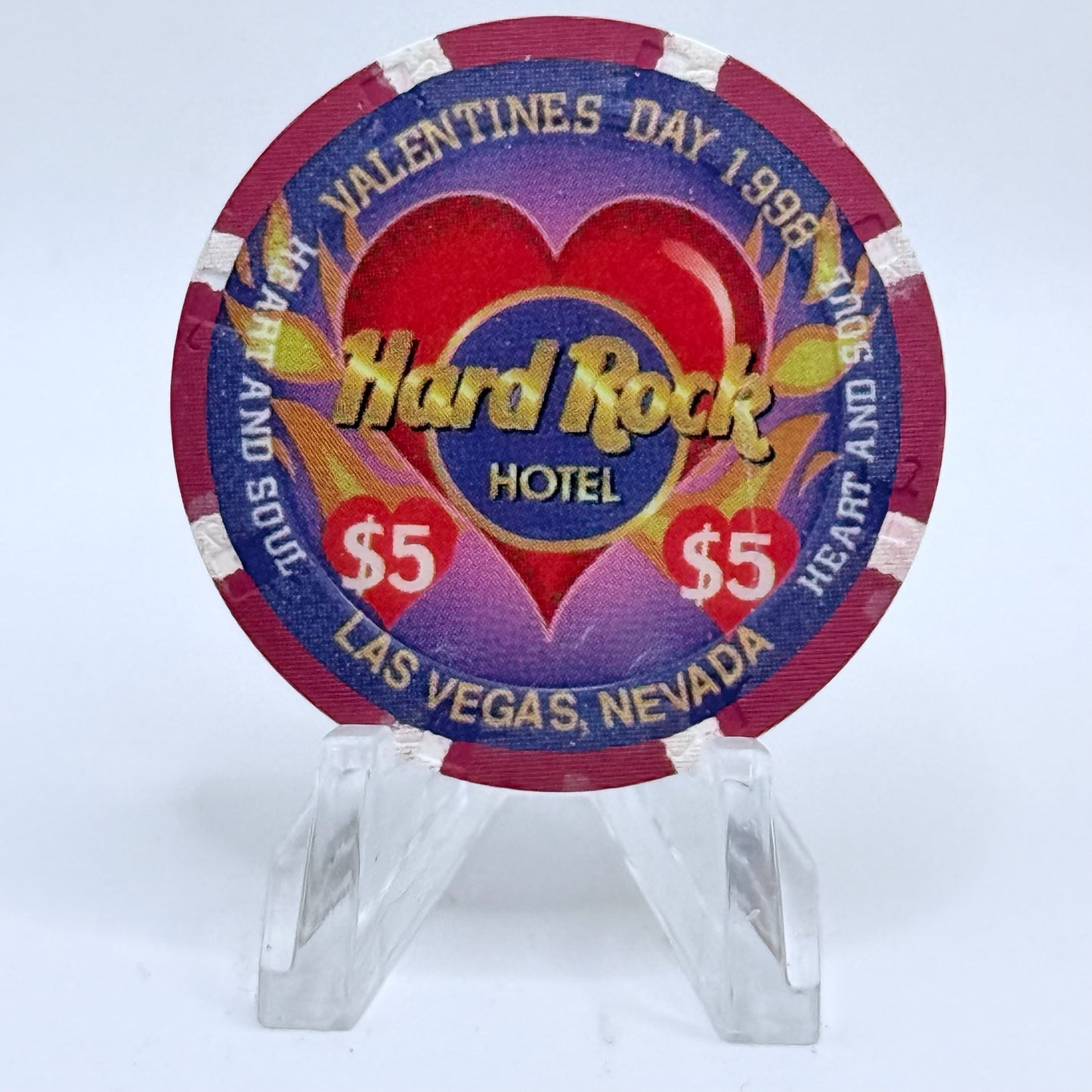 Hard Rock - Las Vegas Nevada 1998 'Valentine's Day' LE $5 Casino Chip N9857