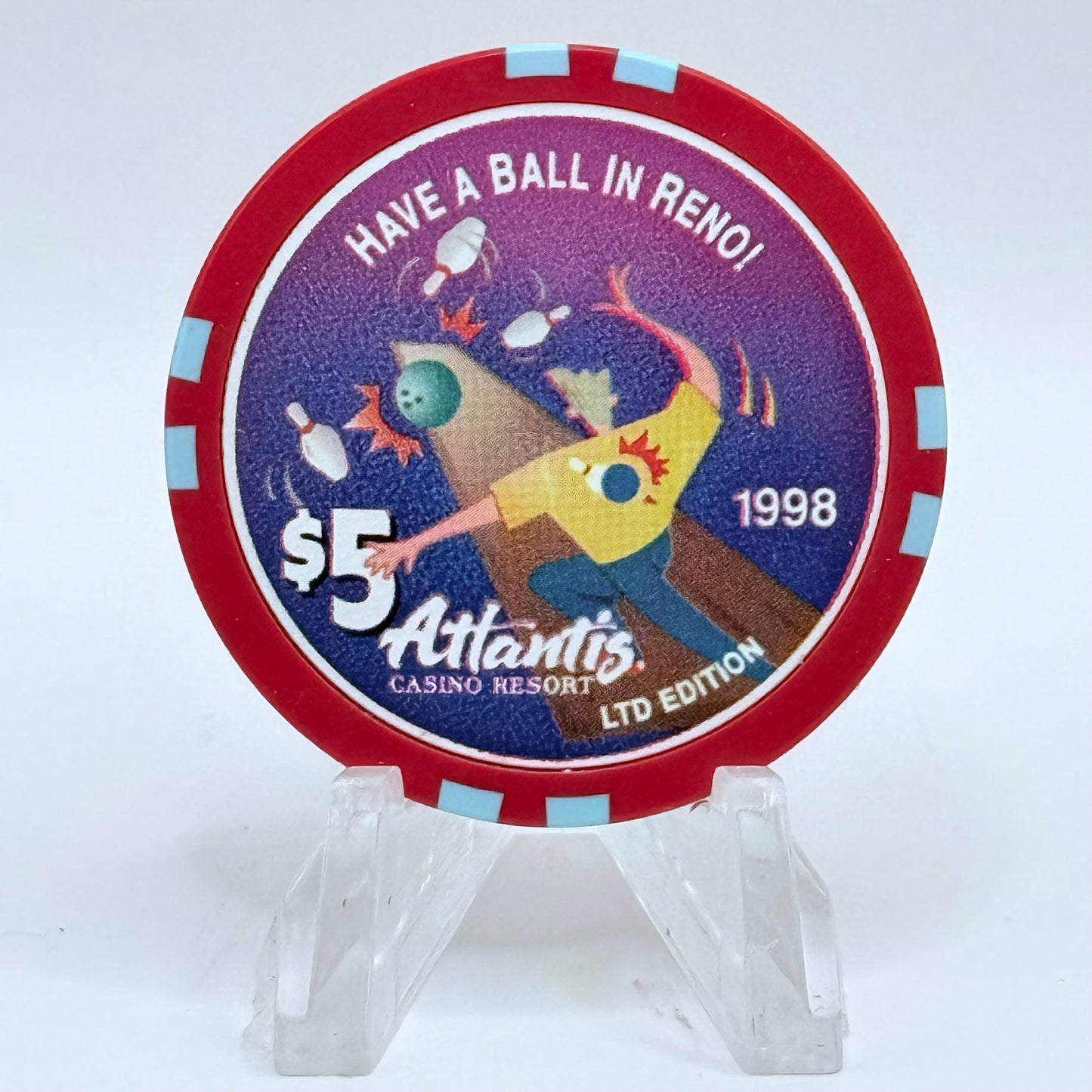 Atlantis Reno Nevada 1998 'Have A Ball In Reno, Every Player's Paradise' LE $5 Casino Chip N9280
