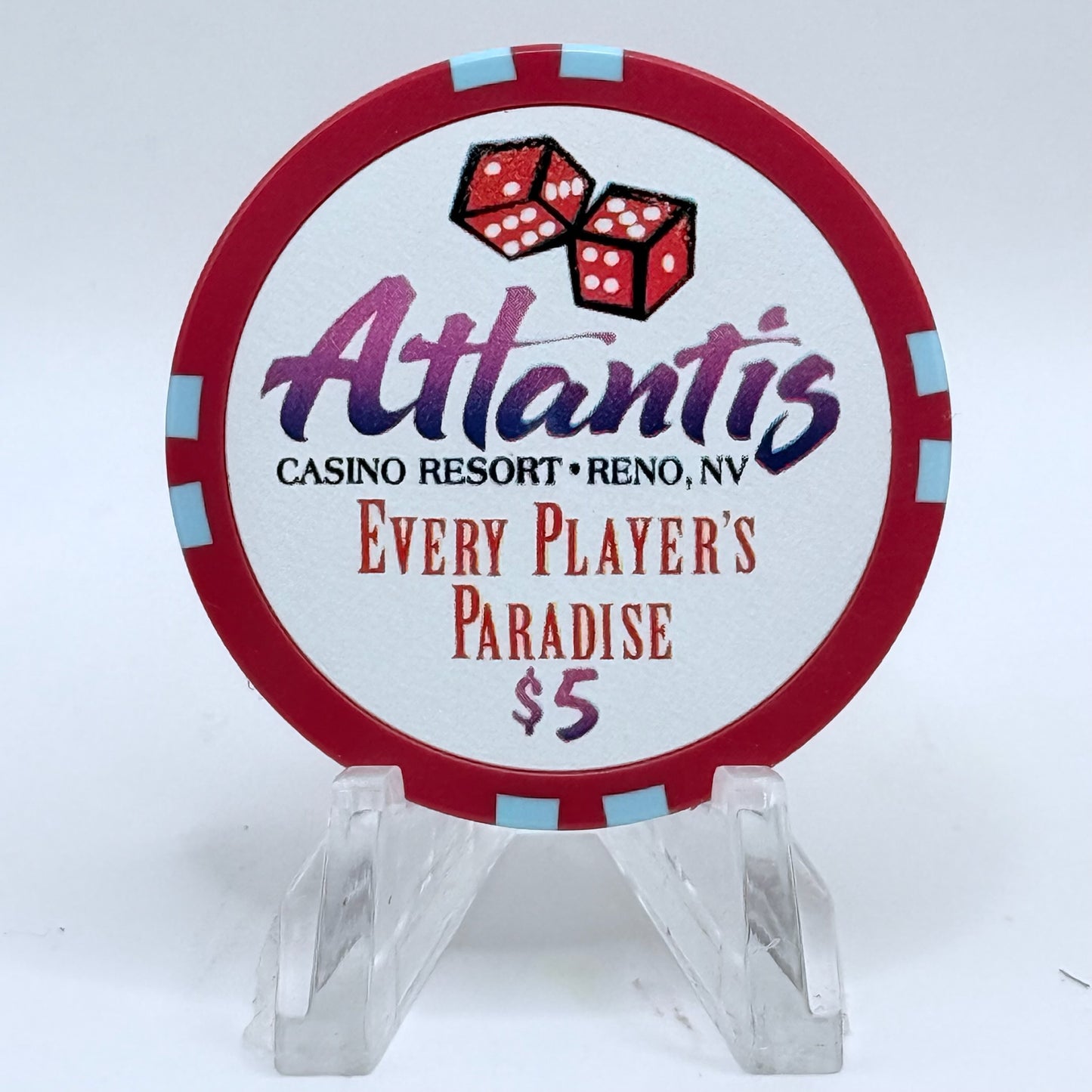 Atlantis Reno Nevada 1998 'Have A Ball In Reno, Every Player's Paradise' LE $5 Casino Chip N9280