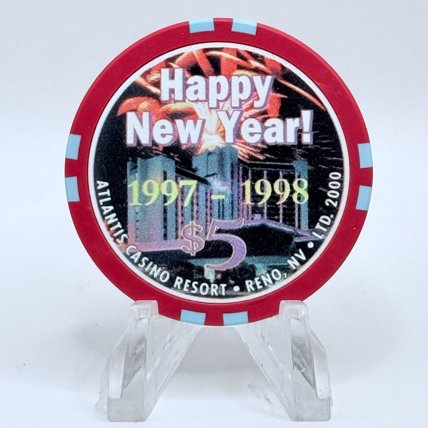 Atlantis Reno Nevada 1998 'Happy New Year' LE $5 Casino Chip N9279