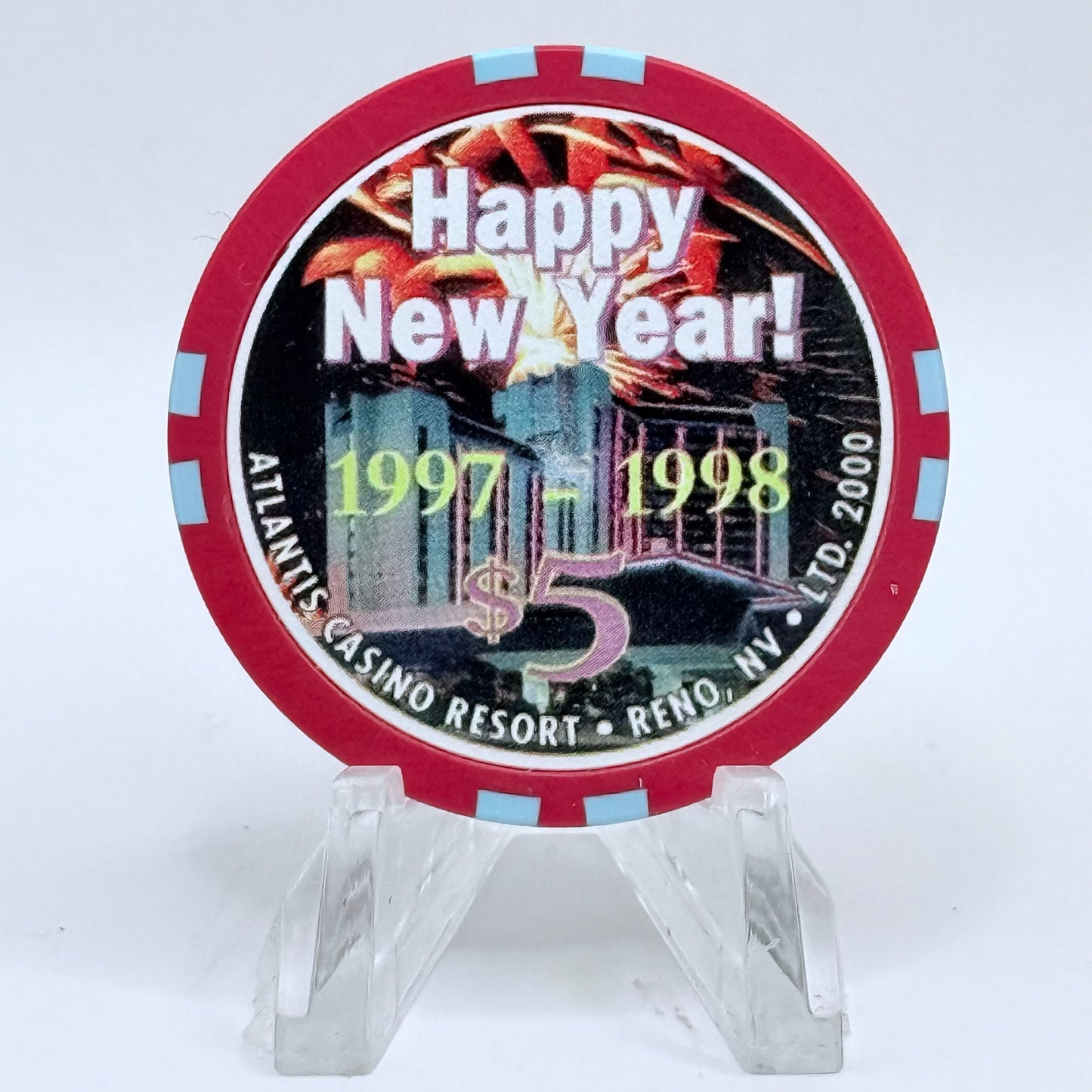 Atlantis Reno Nevada 1998 'Happy New Year' LE $5 Casino Chip N9279
