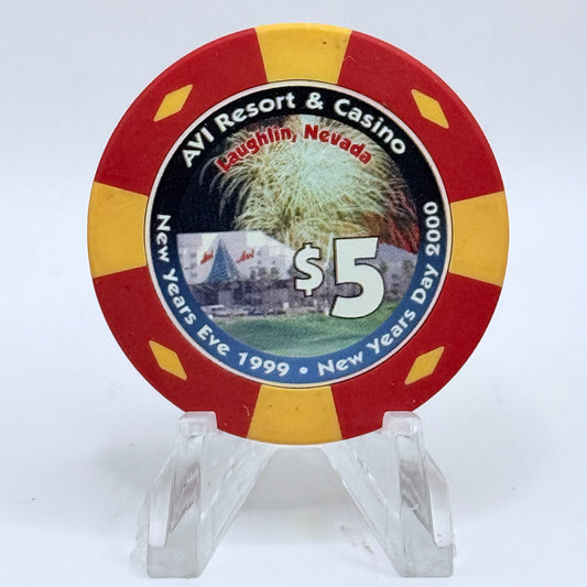 Avi Casino Laughlin Nevada 1999 'New Years Eve' LE $5 Casino Chip V3686