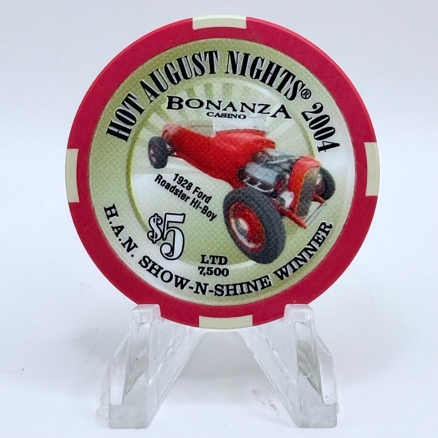 Bonanza Casino Reno Nevada 2004 '1924 Ford Roadster Hi-boy' LE $5 Casino Chip E3422