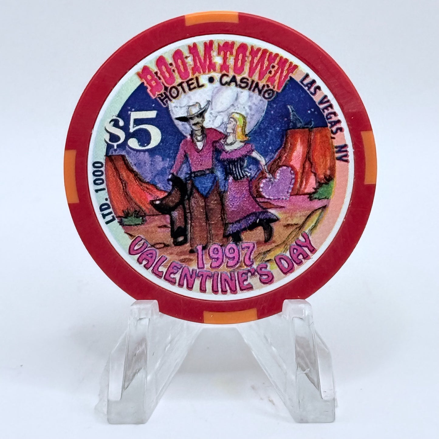 Boomtown Las Vegas Nevada 1997 'Valentine's Day' LE $5 Casino Chip N8017