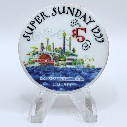 Colorado Belle Laughlin Nevada 1999 'Super Bowl XXXIII' LE $5 Casino Chip V2307