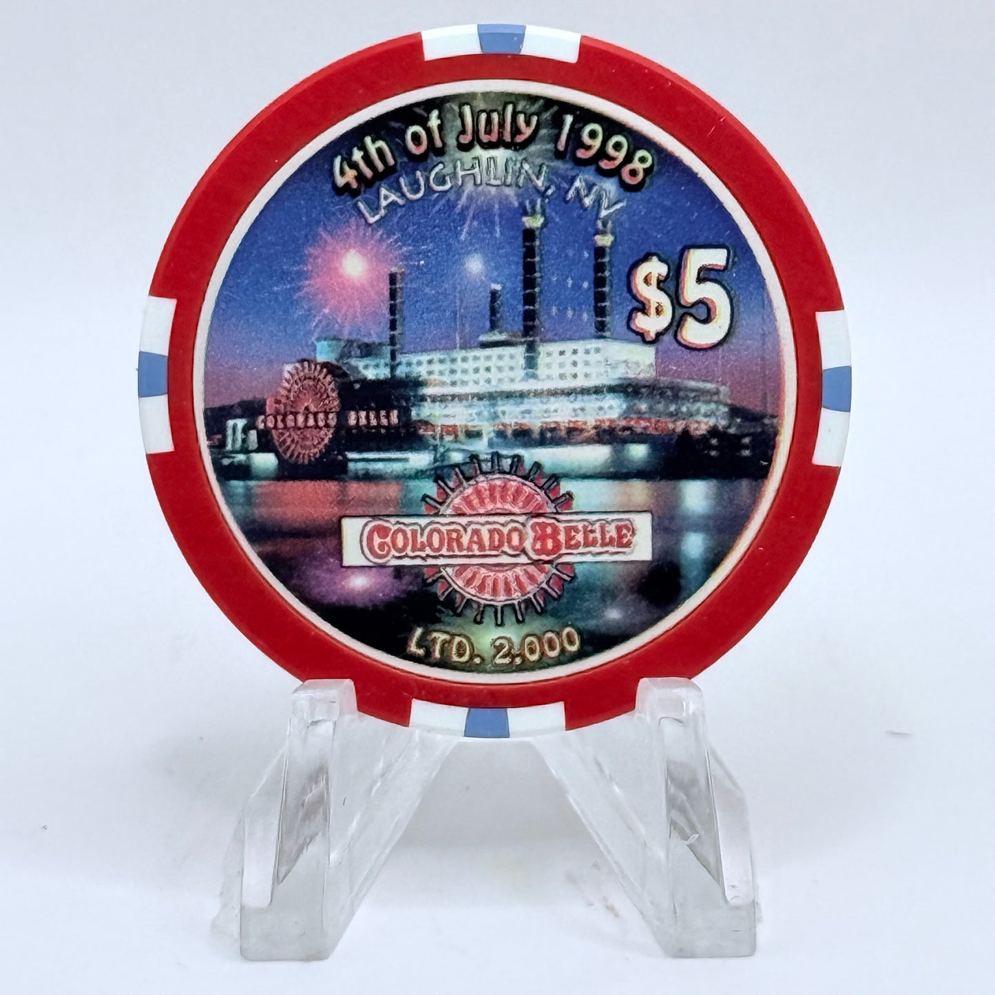Colorado Belle Laughlin Nevada 1998 'Fourth of July' LE $5 Casino Chip V2301