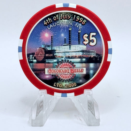 Colorado Belle Laughlin Nevada 1998 'Fourth of July' LE $5 Casino Chip V2301