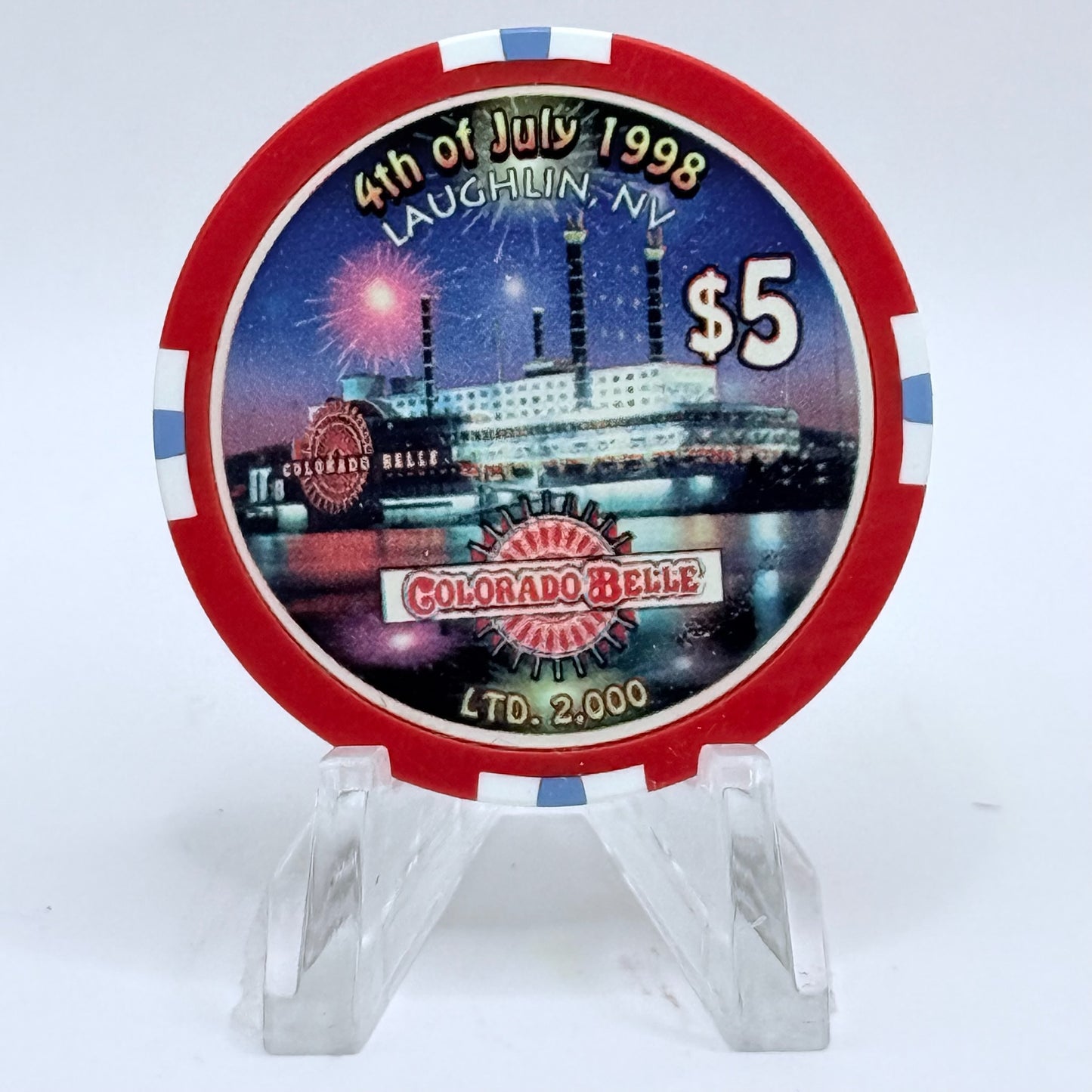 Colorado Belle Laughlin Nevada 1998 'Fourth of July' LE $5 Casino Chip V2301