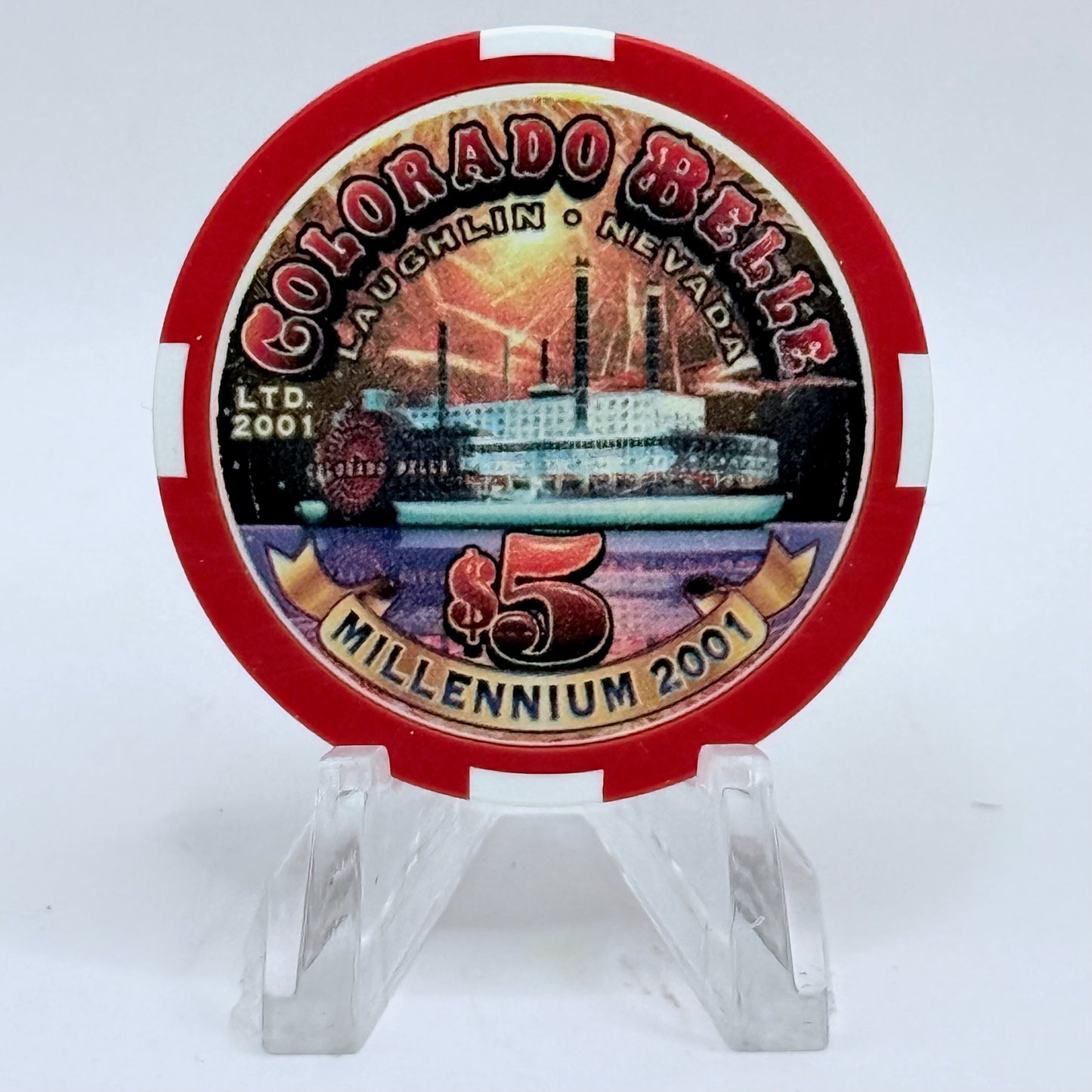 Colorado Belle Laughlin Nevada 2001 'Millennium' LE $5 Casino Chip V6563