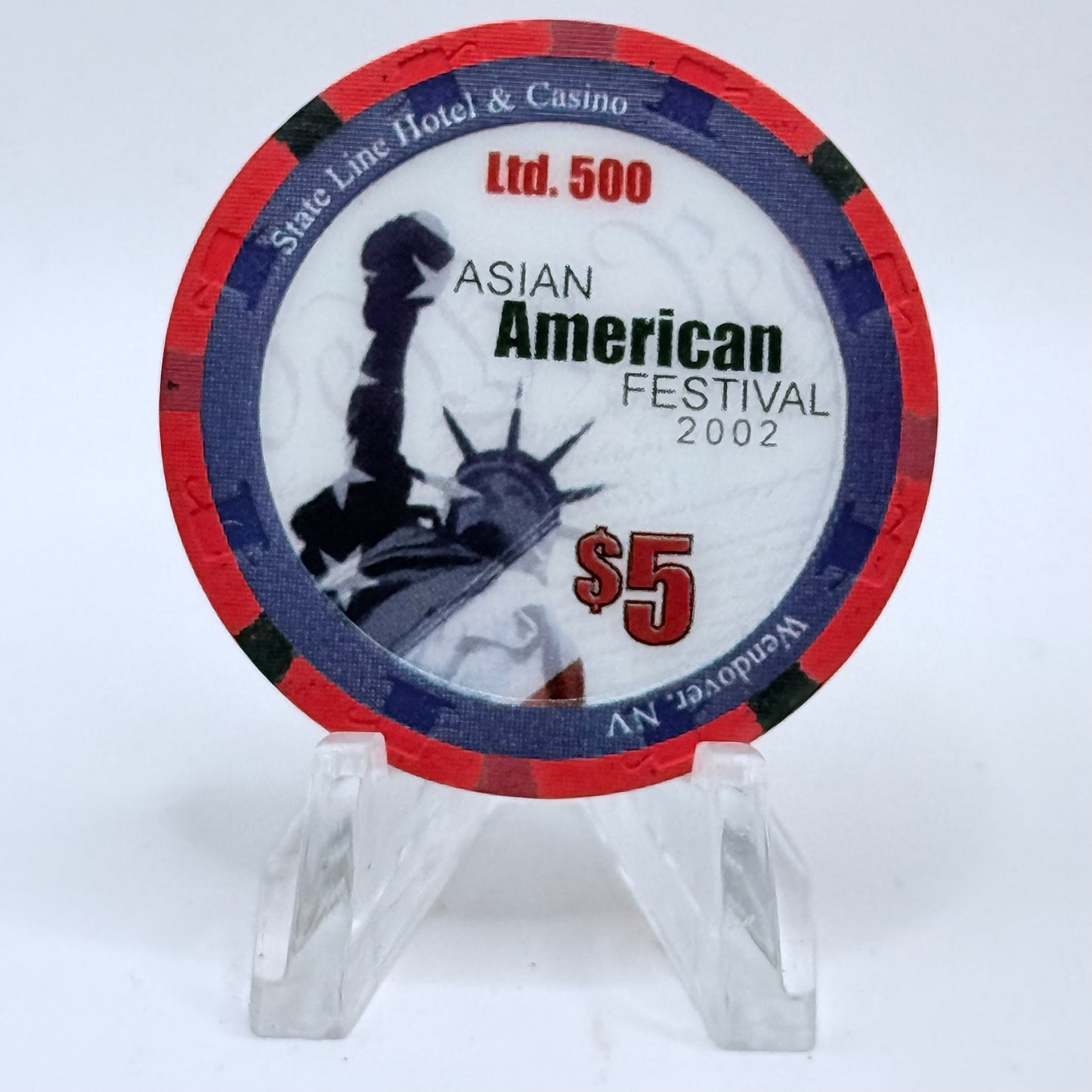 State Line Casino Wendover Nevada 2002 'Asian American Festival' LE $5 Casino Chip E2646
