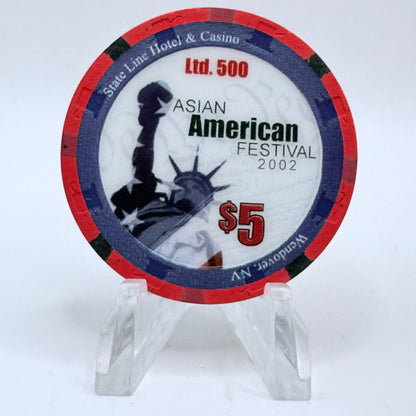 State Line Casino Wendover Nevada 2002 'Asian American Festival' LE $5 Casino Chip E2646