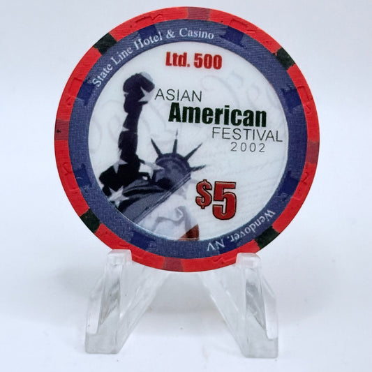 State Line Casino Wendover Nevada 2002 'Asian American Festival' LE $5 Casino Chip E2646