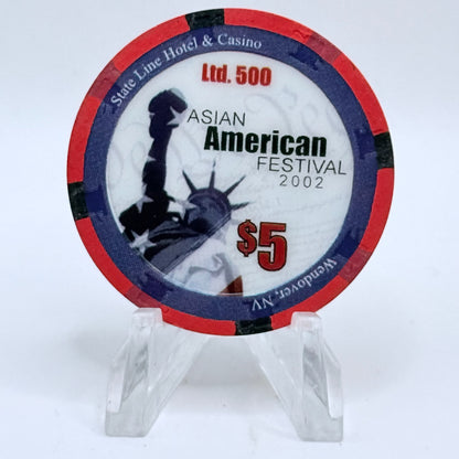 State Line Casino Wendover Nevada 2002 'Asian American Festival' LE $5 Casino Chip E2646