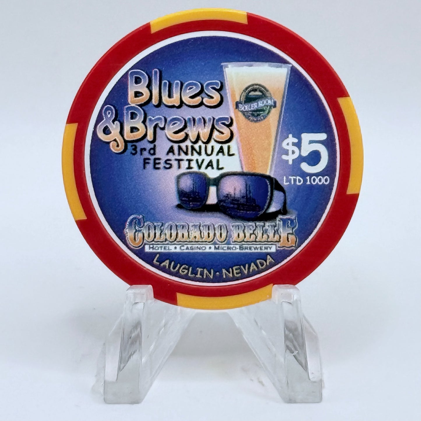 Colorado Belle Laughlin Nevada 2001 'Blues & Brews 3rd Annual Festival' LE $5 Casino Chip V8340
