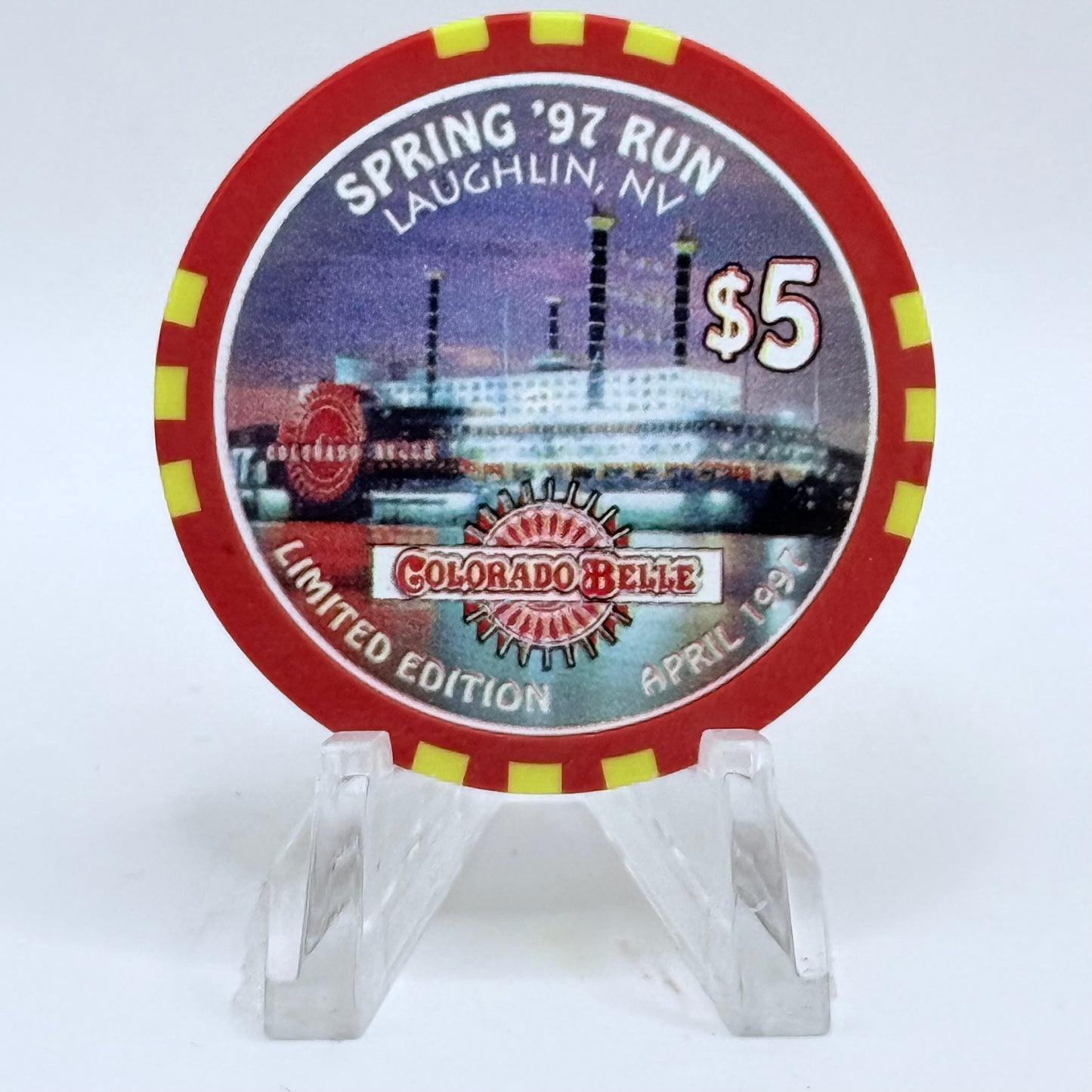 Colorado Belle Laughlin Nevada 1997 'Spring Run' LE $5 Casino Chip N9506
