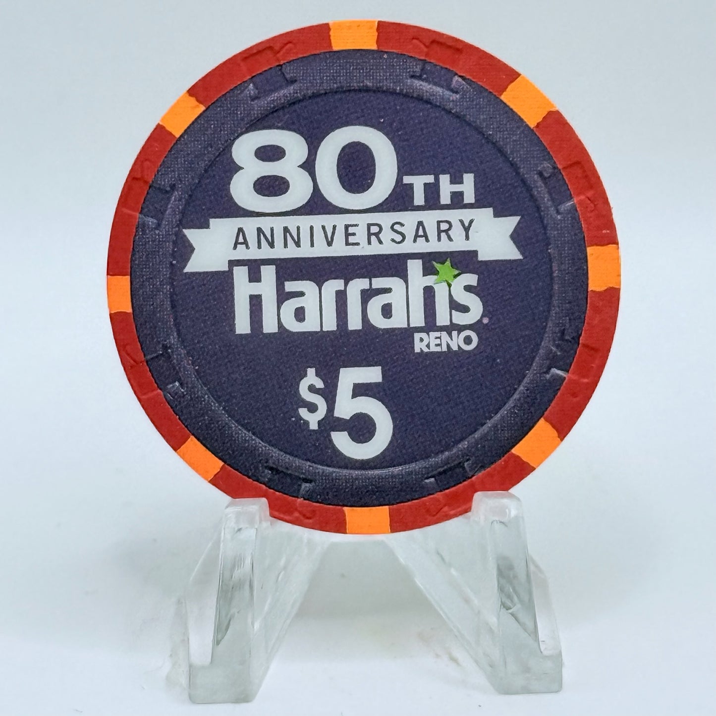 Harrah's Reno Nevada 2017 '80th Anniversary' LE $5 Casino Chip D2604