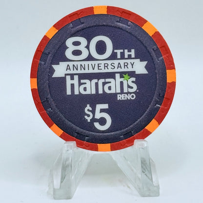 Harrah's Reno Nevada 2017 '80th Anniversary' LE $5 Casino Chip D2604