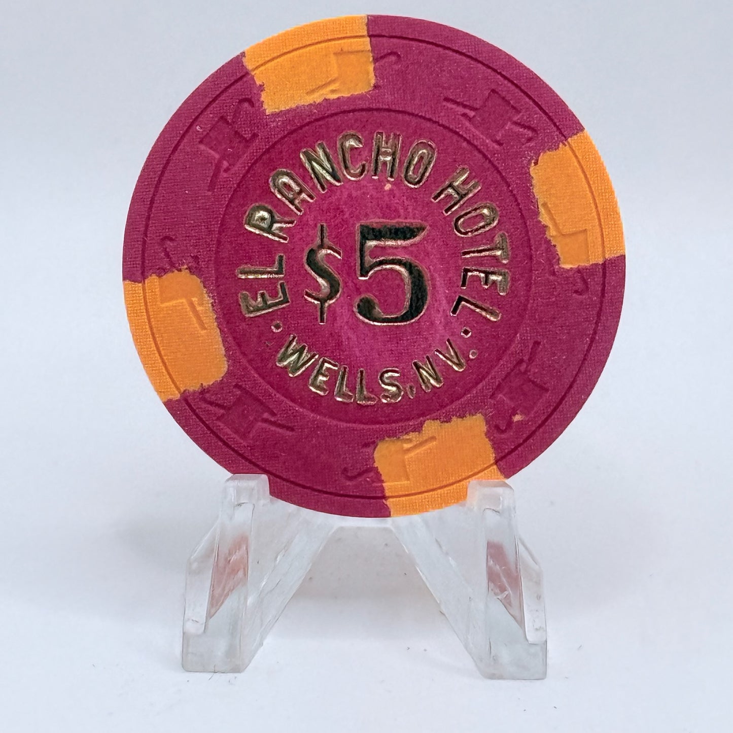 El Rancho Hotel Casino Wells Nevada 1972 $5 Chip N2366