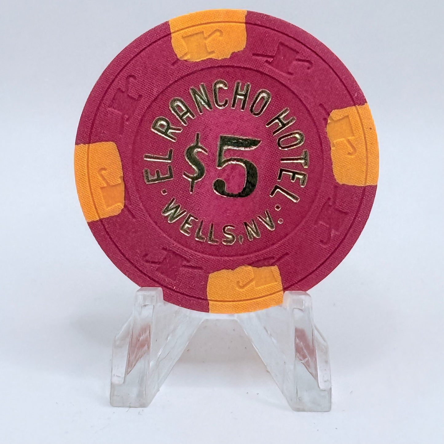 El Rancho Hotel Casino Wells Nevada 1972 $5 Chip N2366