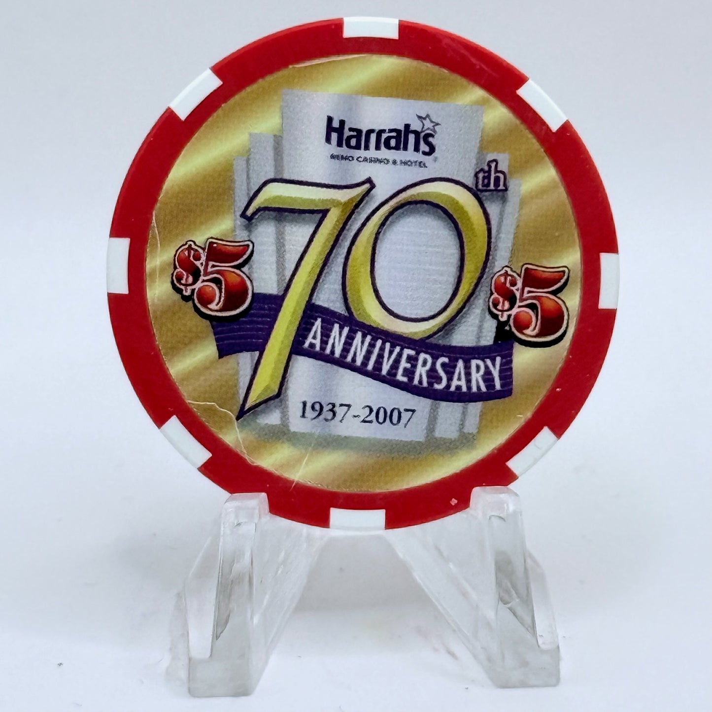 Harrah's Reno Nevada 2007 '70th Anniversary - Bill Harrah' LE $5 Casino Chip E5911