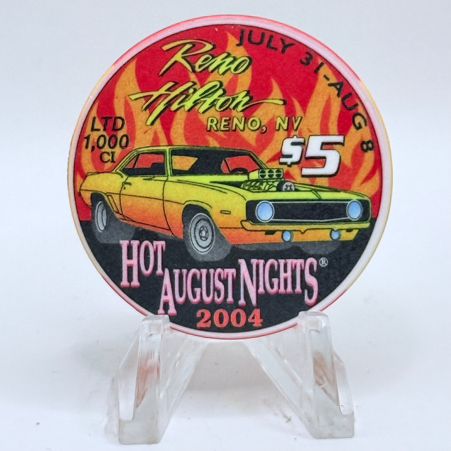Hilton Resort Reno Nevada 2004 'Hot August Nights, Camaro' LE $5 Casino Chip E3620