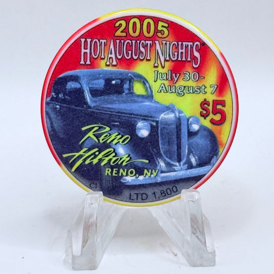 Hilton Resort Reno Nevada 2005 'Hot August Nights' LE $5 Casino Chip E8583