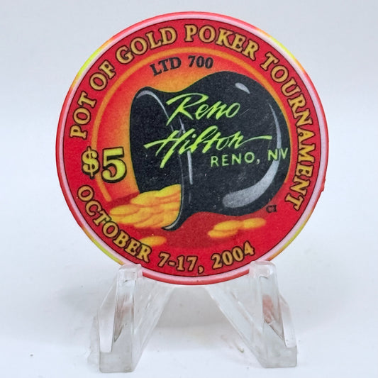 Hilton Resort Reno Nevada 2004 'Pot Of Gold Poker Tournament' LE $5 Casino Chip E3992