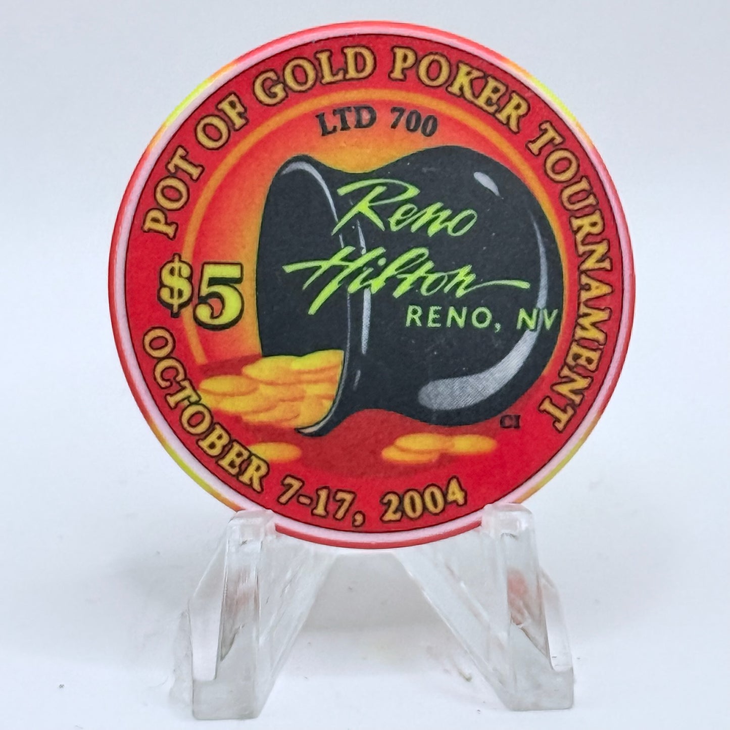 Hilton Resort Reno Nevada 2004 'Pot Of Gold Poker Tournament' LE $5 Casino Chip E3992