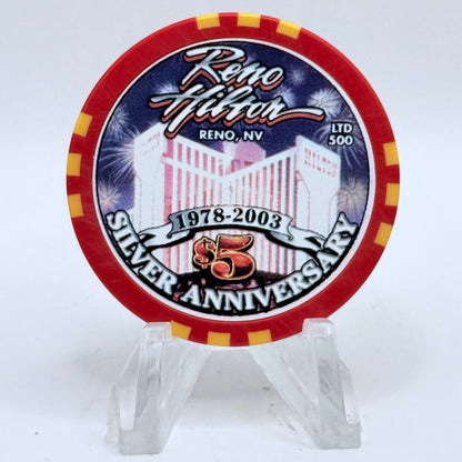 Hilton Resort Reno Nevada 2003 'Silver Anniversary' LE $5 Casino Chip E1195