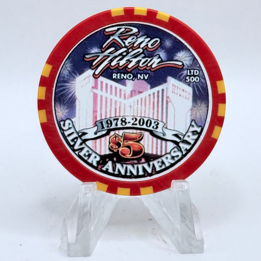 Hilton Resort Reno Nevada 2003 'Silver Anniversary' LE $5 Casino Chip E1195