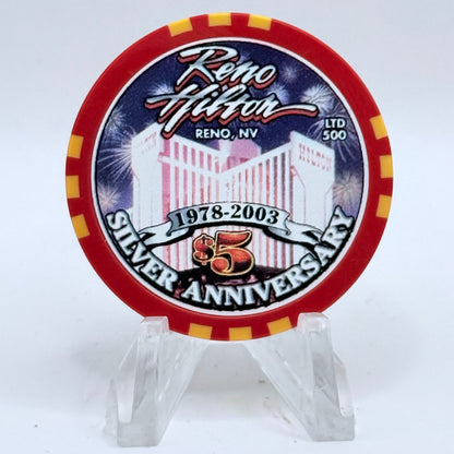 Hilton Resort Reno Nevada 2003 'Silver Anniversary' LE $5 Casino Chip E1195