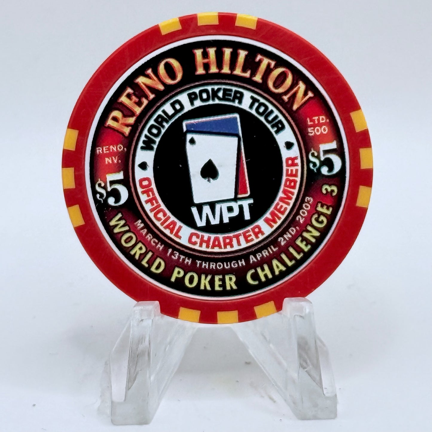 Hilton Resort Reno Nevada 2003 'World Poker Tour' LE $5 Casino Chip E1197