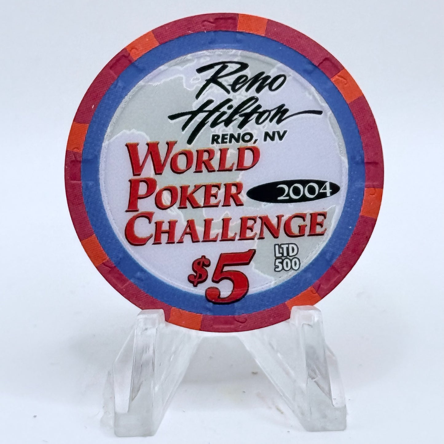 Hilton Resort Reno Nevada 2004 'World Poker Challenge' LE $5 Casino Chip E3263