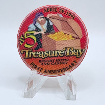 Treasure Bay (Riverboat 1993-2005) Biloxi Mississippi 1995 '1st Anniversary' LE $5 Casino Chip