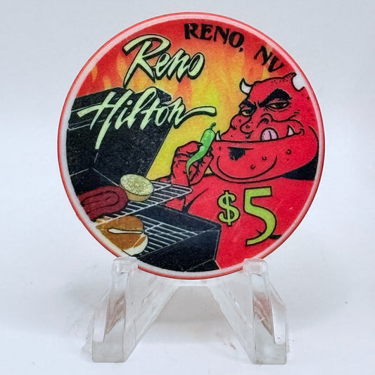 Hilton Resort Reno Nevada 1998 'Hootin Hilton Hot N' Fiery Weekend' LE $5 Casino Chip N9940