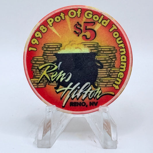 Hilton Resort Reno Nevada 1998 'Pot Of Gold Poker Tournament' LE $5 Casino Chip N9943
