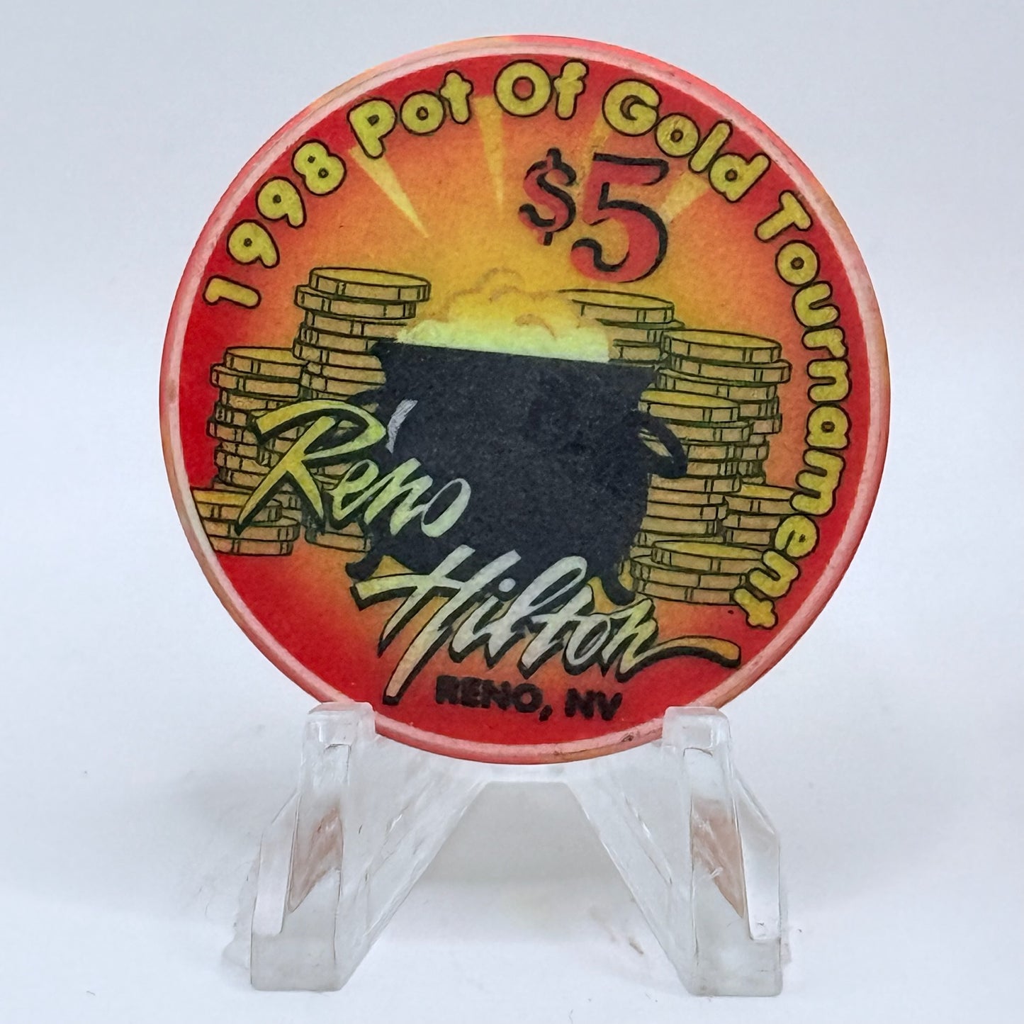 Hilton Resort Reno Nevada 1998 'Pot Of Gold Poker Tournament' LE $5 Casino Chip N9943