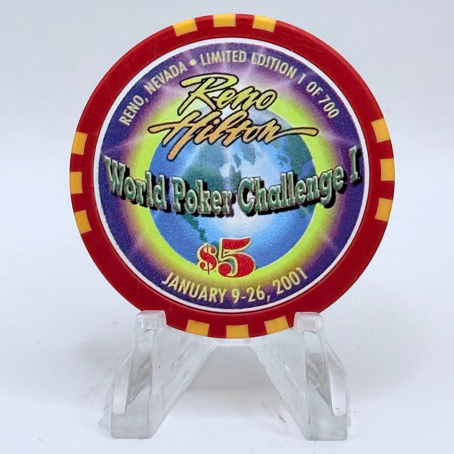 Hilton Resort Reno Nevada 2001 'World Poker Challenge' LE $5 Casino Chip V9027