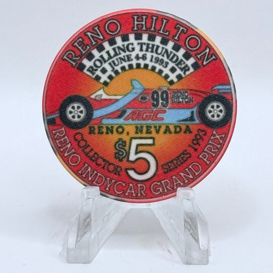 Hilton Resort Reno Nevada 1993 'Reno Indycar Grand Prix' LE $5 Casino Chip N0630