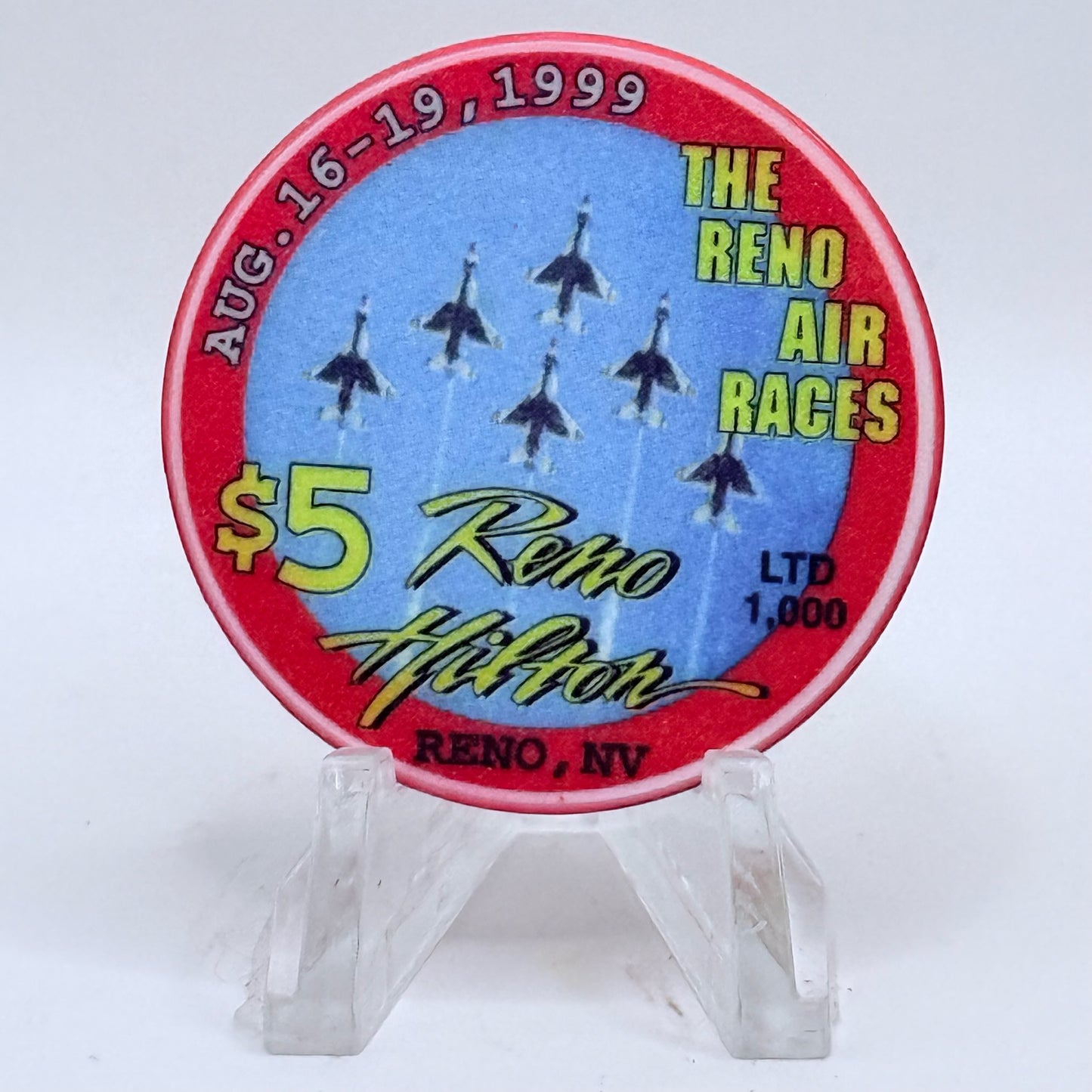 Hilton Resort Reno Nevada 1999 'Reno Air Races' LE $5 Casino Chip V4555