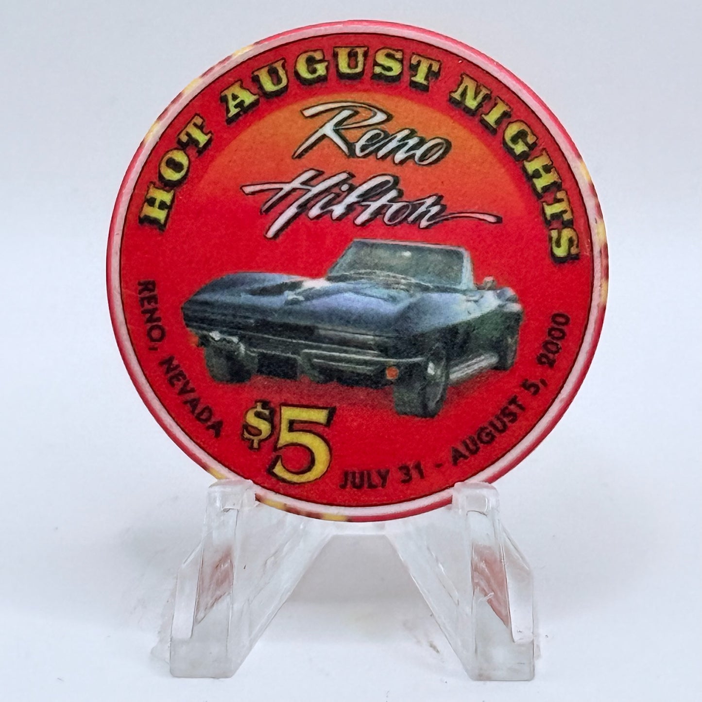 Hilton Resort Reno Nevada 2000 'Hot August Nights, Corvette Stingray' LE $5 Casino Chip V4569