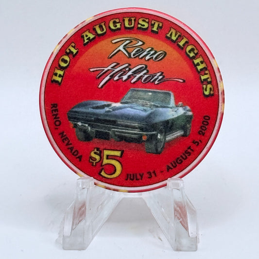 Hilton Resort Reno Nevada 2000 'Hot August Nights, Corvette Stingray' LE $5 Casino Chip V4569
