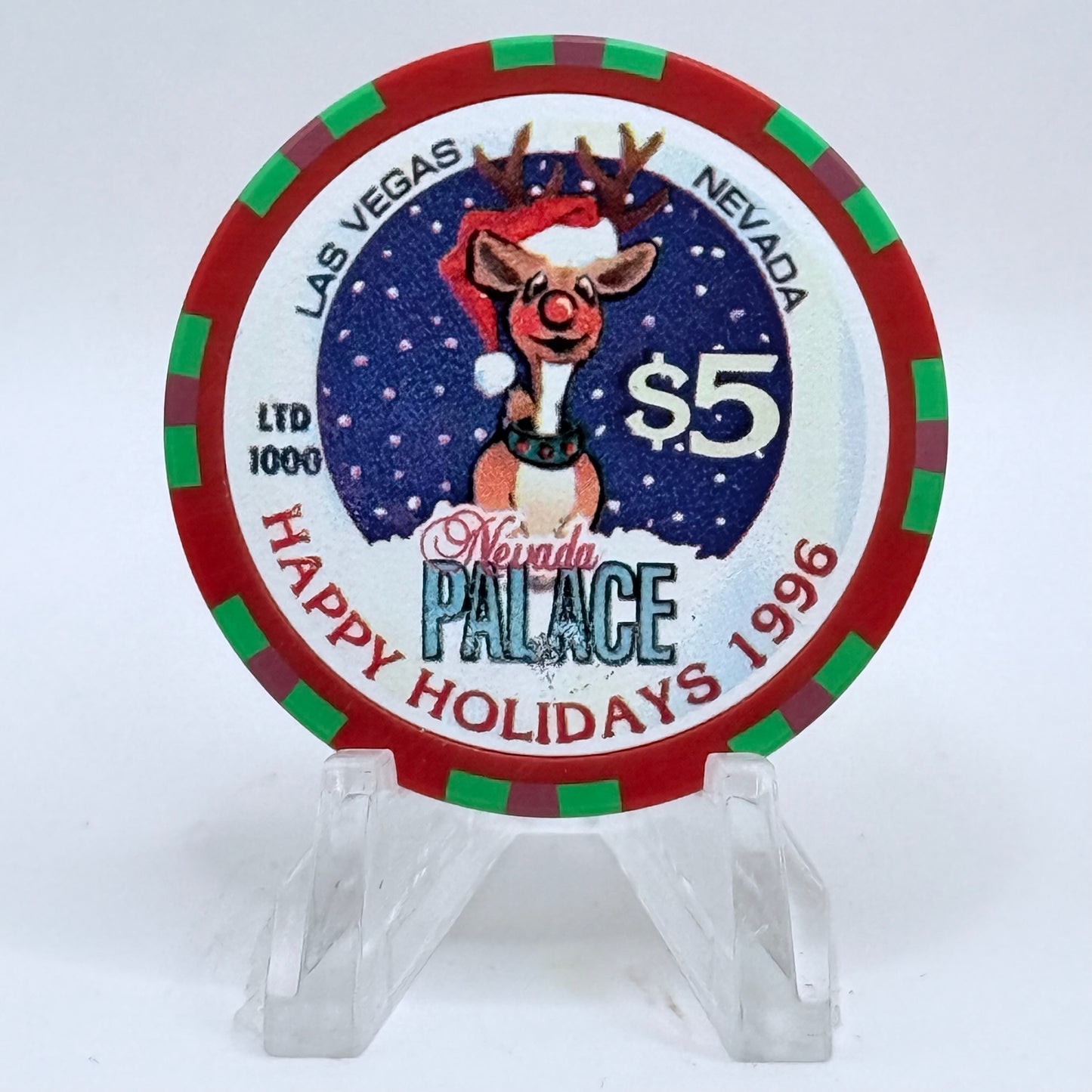 Nevada Palace Las Vegas Nevada 1996 'Happy Holidays - Christmas' LE $5 Casino Chip N8823