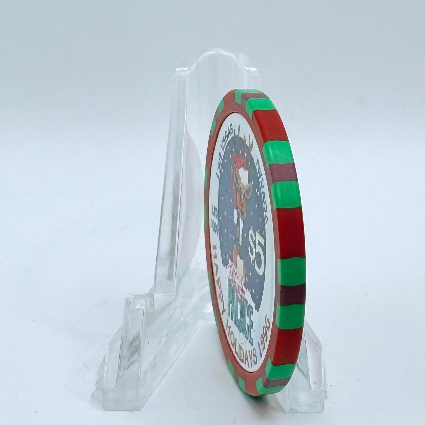 Nevada Palace Las Vegas Nevada 1996 'Happy Holidays - Christmas' LE $5 Casino Chip N8823