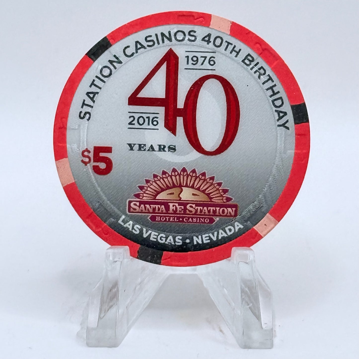 Santa Fe Station Las Vegas Nevada 2016 'Station Casinos 40th Anniversary Chip' LE $5 Casino Chip