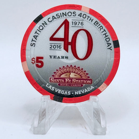 Santa Fe Station Las Vegas Nevada 2016 'Station Casinos 40th Anniversary Chip' LE $5 Casino Chip