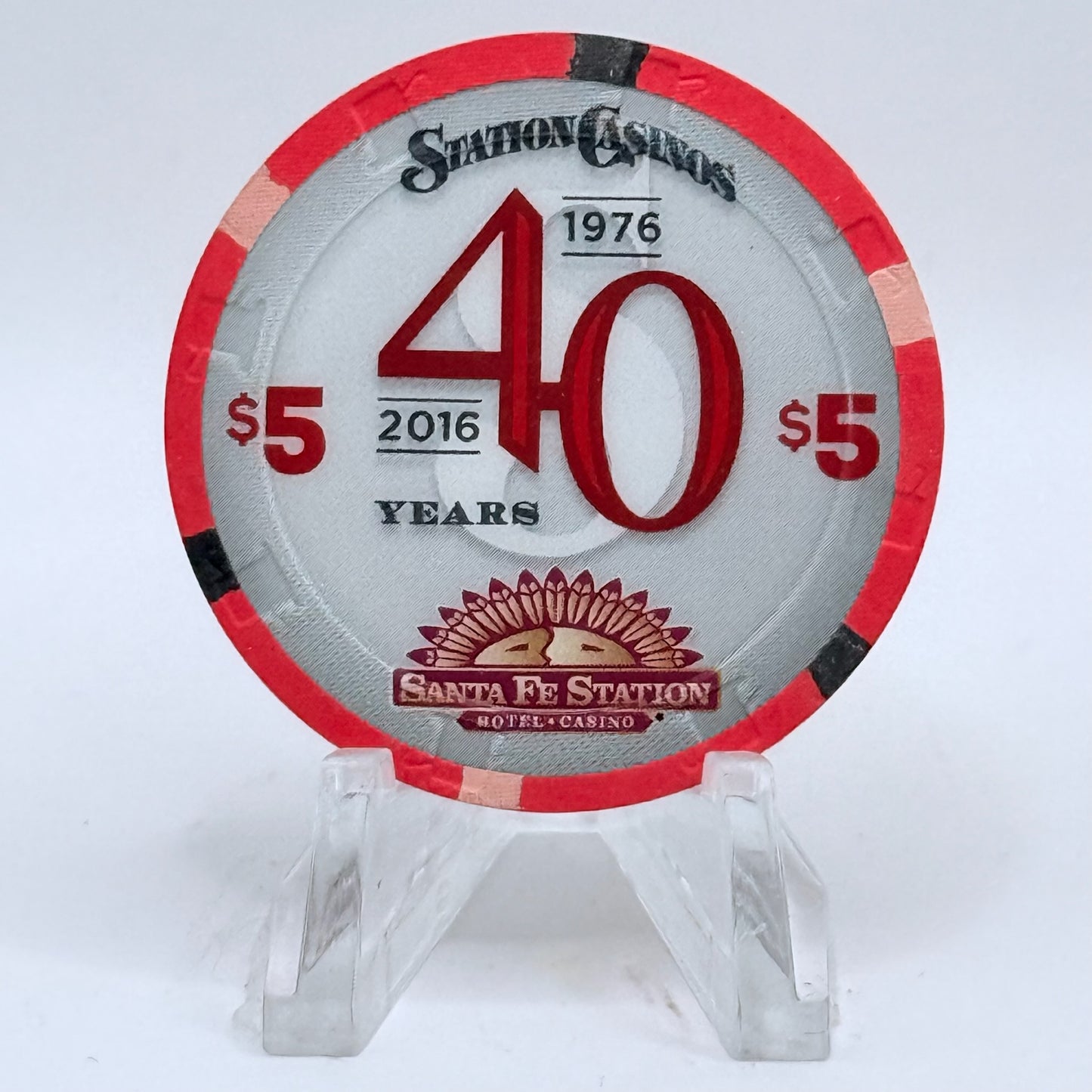 Santa Fe Station Las Vegas Nevada 2016 'Station Casinos 40th Anniversary Chip' LE $5 Casino Chip