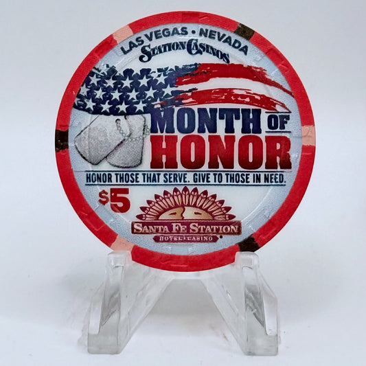 Santa Fe Station Las Vegas Nevada 2015 'Honor Those That Serve. Give To Those In Need.' LE $5 Casino Chip
