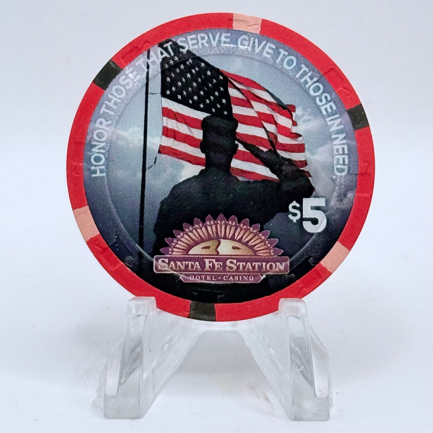 Santa Fe Station Las Vegas Nevada 2015 'Honor Those That Serve. Give To Those In Need.' LE $5 Casino Chip