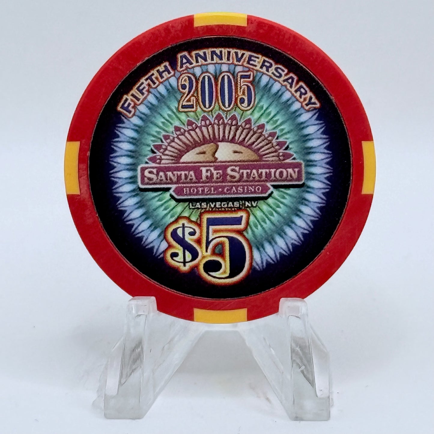 Santa Fe Station Las Vegas Nevada 2005 'Fifth Anniversary' LE $5 Casino Chip E8356